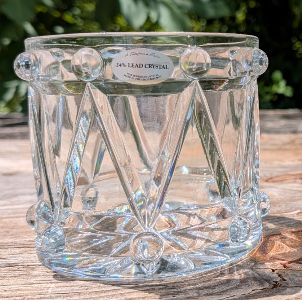 Teleflora 24% Lead Crystal Flower Planter Vase Czech Republic Drum 4.75"